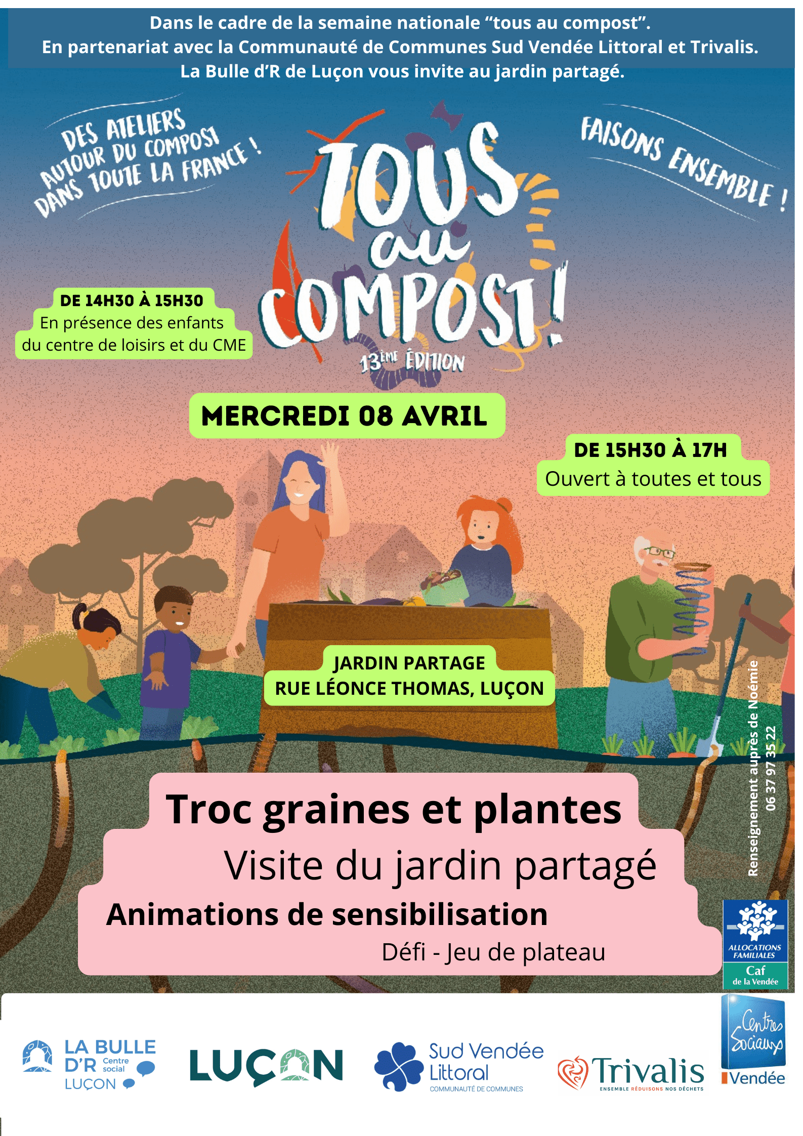Troc graines, défi jeux La Course du compost, les décomposeurs et visite jardin partagé, Luçon