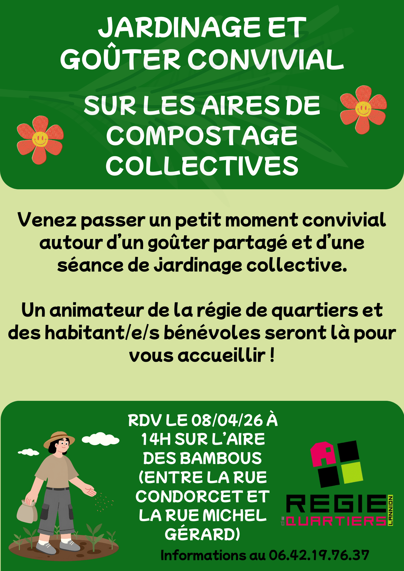 Jardinage et goûter partagé sur les aires de compostage collectives