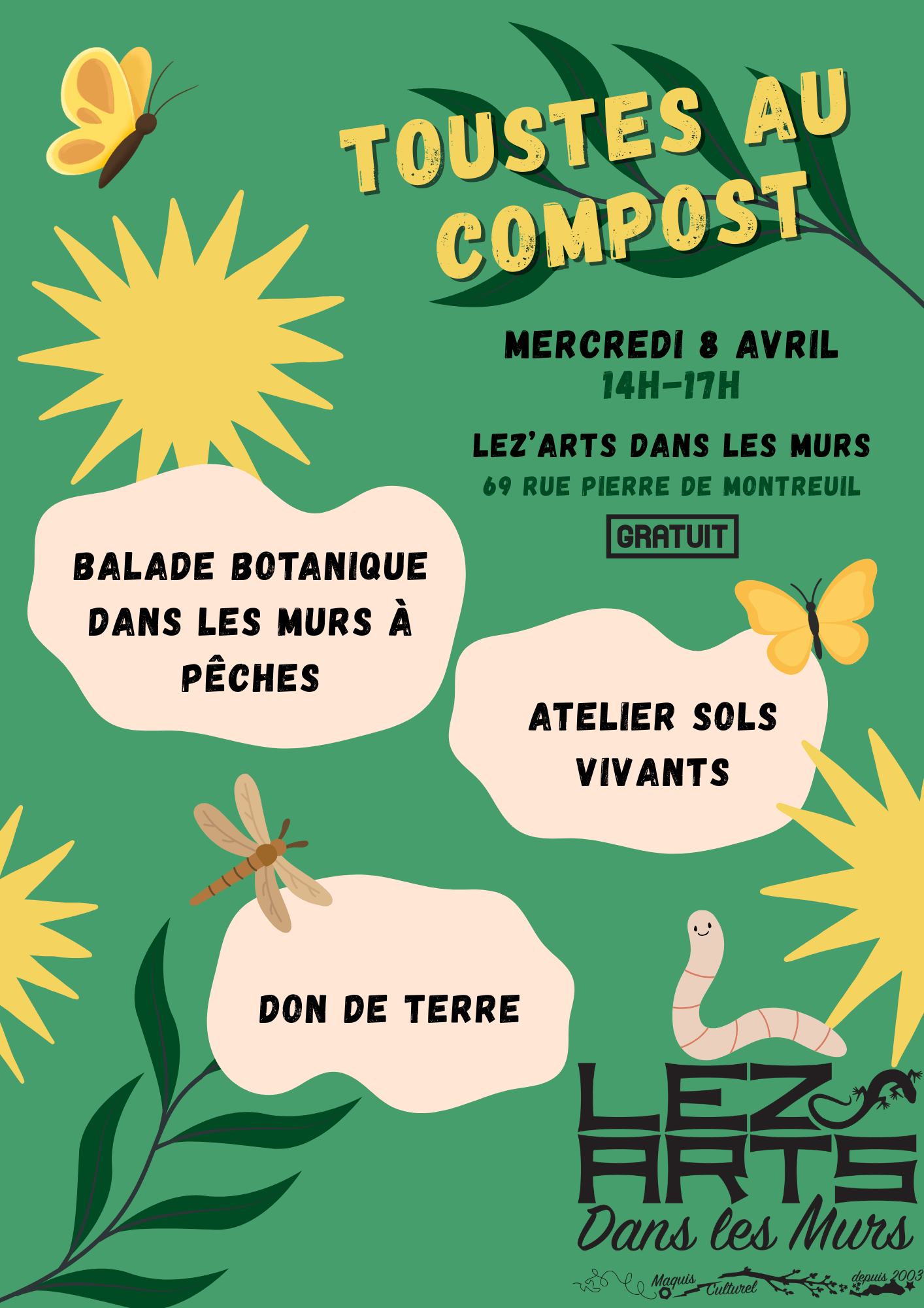 Visite Botanique Murs-à-Pêches & Ateliers Sols – Toustes au Compost 2026 au Lez&rsquo;Arts dans les murs